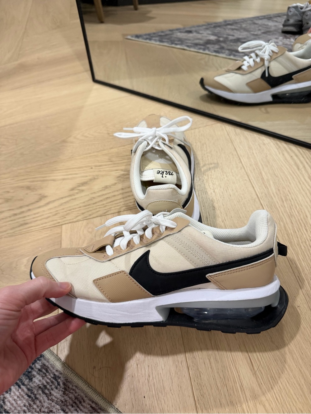 Nike Beige and Black Air-Cushioned Sneakers